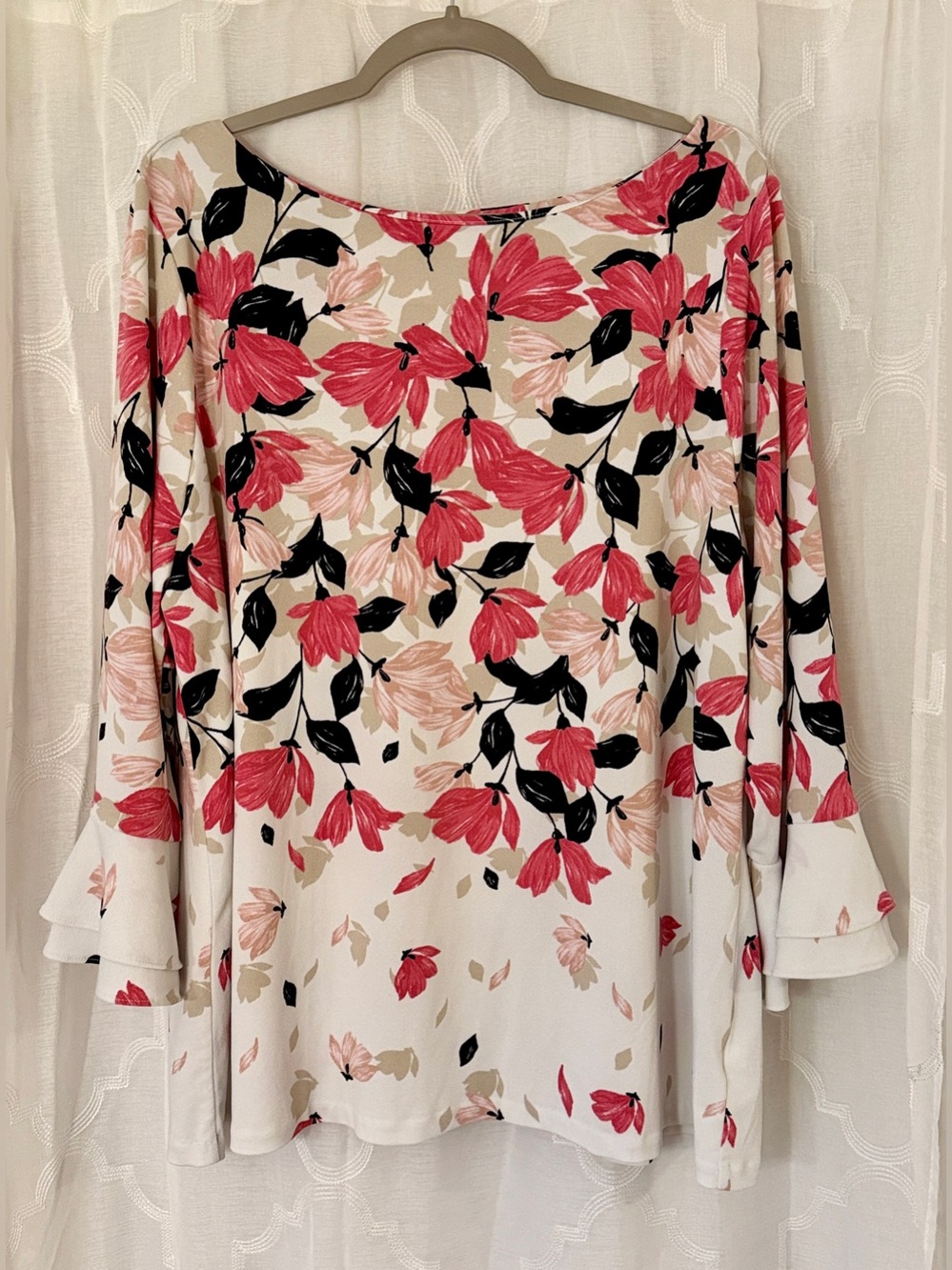 Charter Club Floral Bell Sleeve Tunic Top 3X Plus Size Pink Black